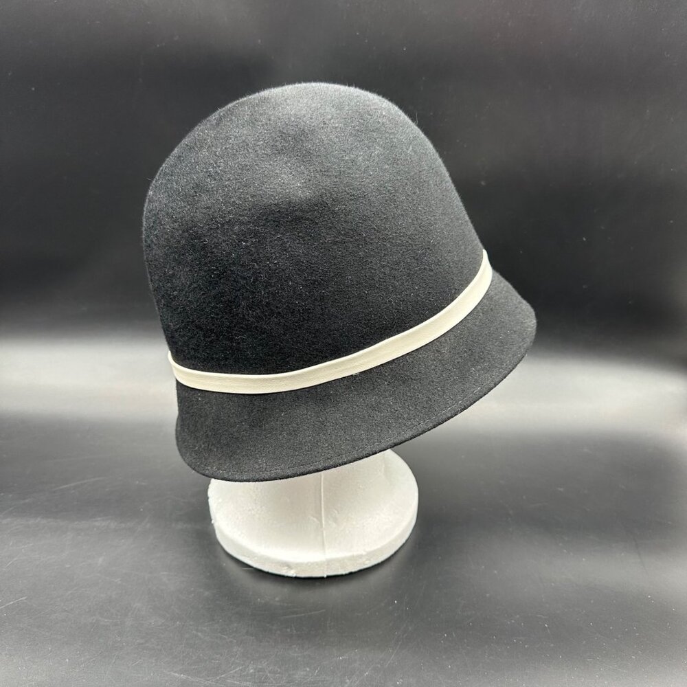 Vintage Wool Felt Hat Mid Century Black White Bucket Superbe Union Made Womens - Picture 4 of 9